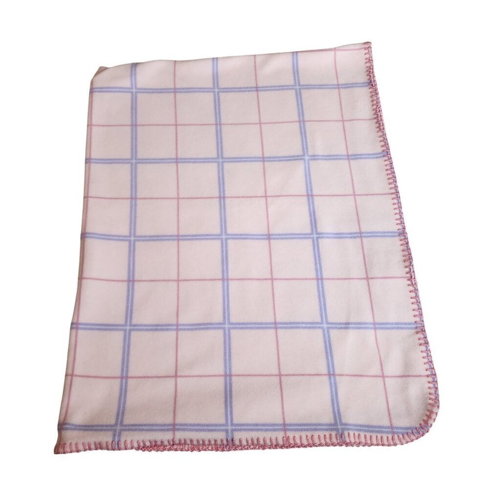 Bright Future pink blue squares baby blanket made in USA vtg